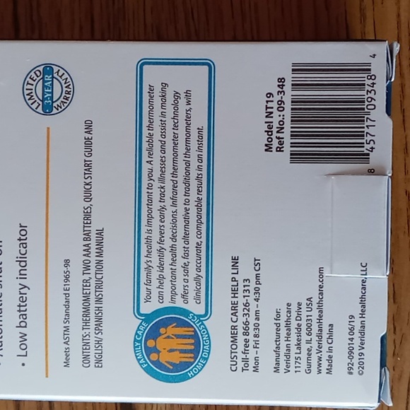 Veridian Brand New Factory Sealed Forehead Infrared Thermometer - Picture 7 of 8